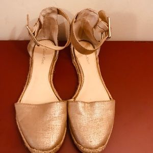 Linen metallic gold Calvin Klein flats.